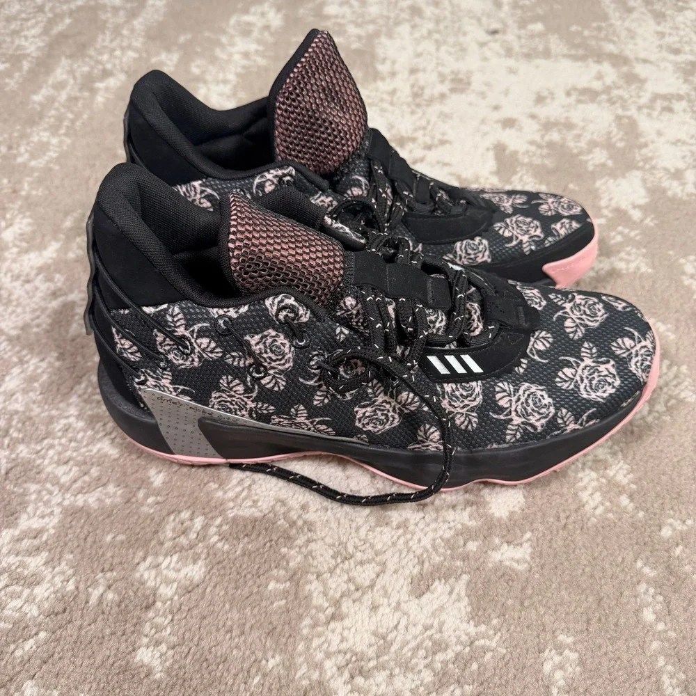 Adidas Dame 7 Rose City Men's Athletic Shoes Size 10 Black Pink Accent Floral